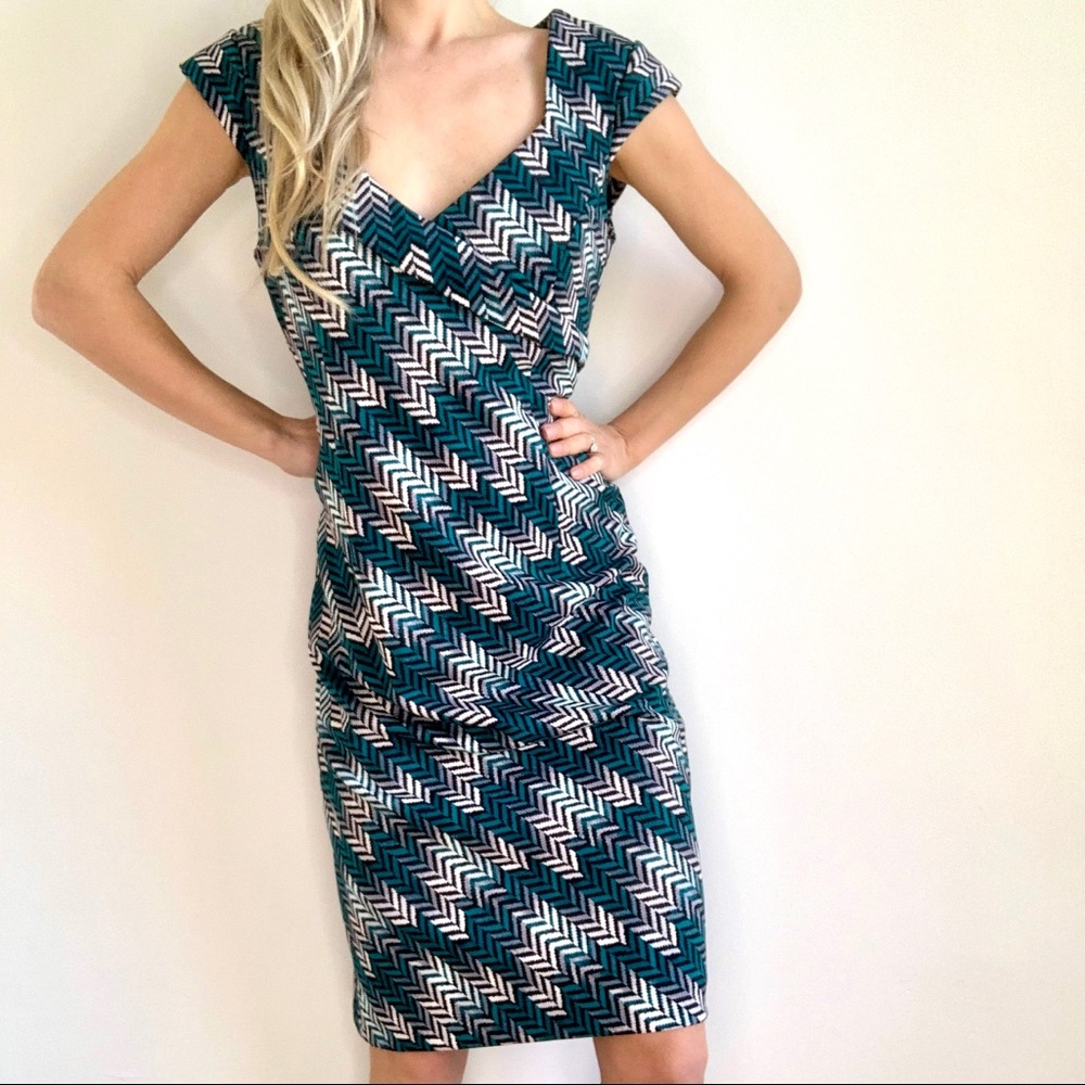 White House Black Market Teal Black White Dress 14